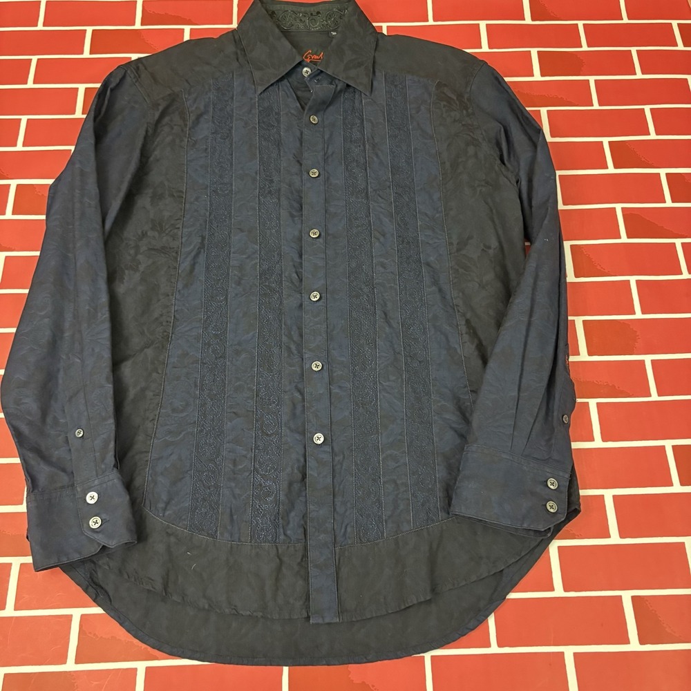 Robert Graham Men's L Long Sleeve Button Up Shirt Blue Floral Cotton Classic
